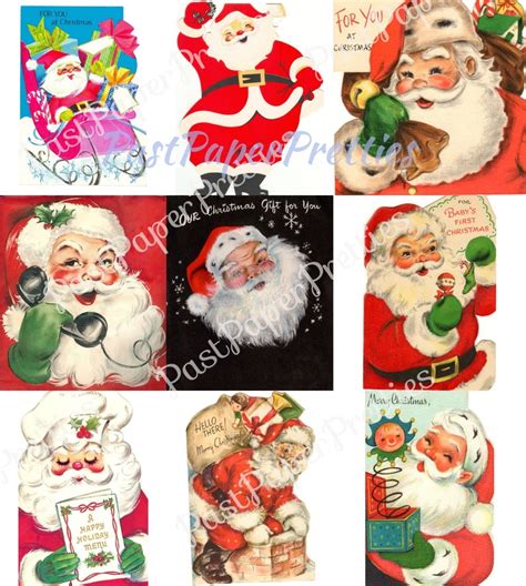 50 Vintage Printable Christmas Cards So Many Santas Collage Etsy