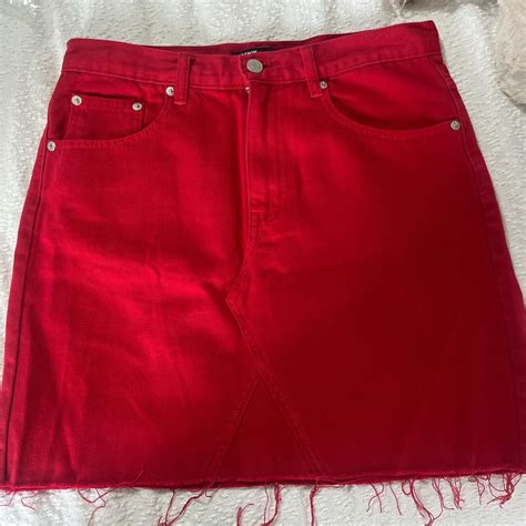 Glassons Red Denim Skirt Size Worn Once Depop