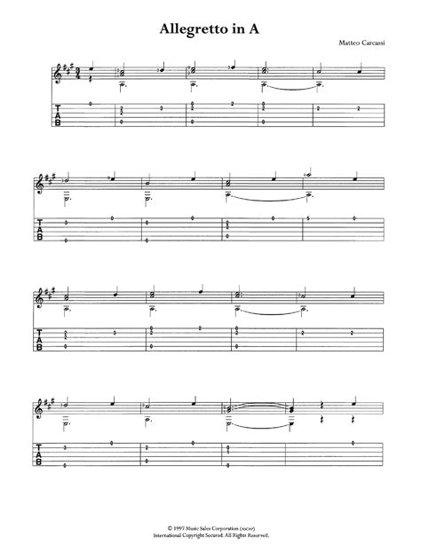 Allegretto In A By Matteo Carcassi Sheet Music For Guitar Tab At Sheet