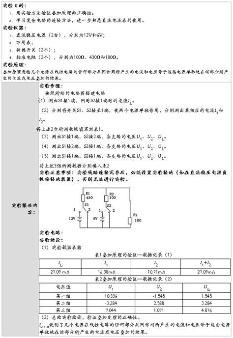 叠加定理的验证 实验报告 范文118