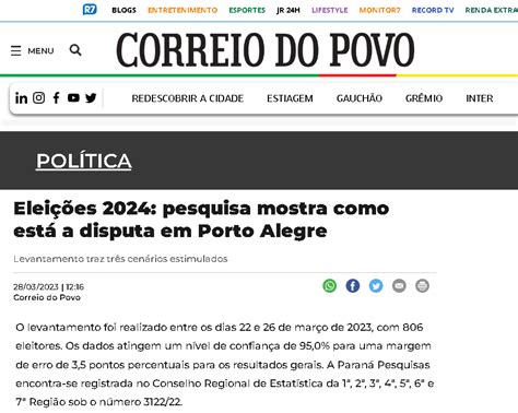 Correio Do Povo Cita Pesquisa Realizada Pela Paran Pesquisas Paran