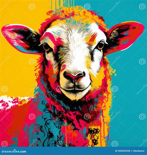 Colorful Abstract Portrait of a White Sheep in Stencil Art Style Stock ...