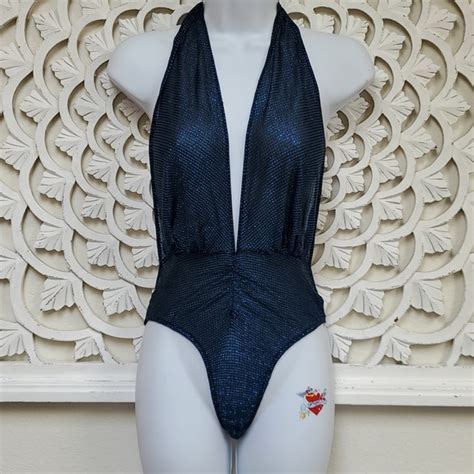 Faris Tops Vintage Blue Black Sparkle Lingerie Bodysuit Sheer One Piece Treasure By Poshmark
