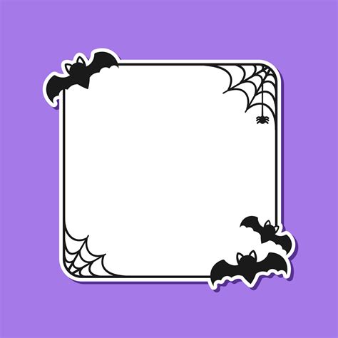 Bat With Spiders On Web Square Shaped Border Frame Halloween Theme