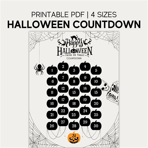 Halloween Countdown Calendar Printable Halloween Wall Art Halloween