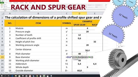 CALCULATION RACK AND SPUR GEAR EXCEL FORMULA YouTube