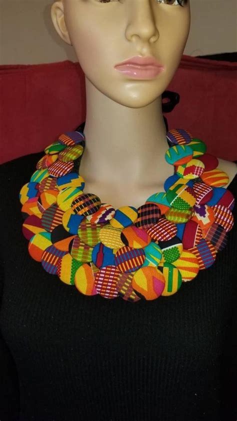 Ankara Necklace African Print Button Necklace Kente Button Necklace African Print Necklace