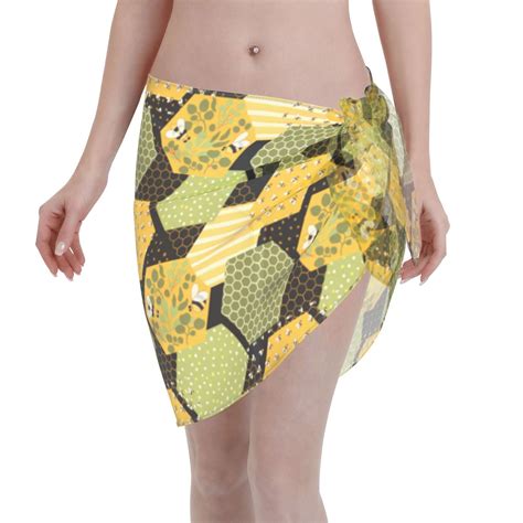Disketp Bee Honey Women Swimsuit Cover Up Short Chiffon Summer Beach Sarong Bikini Wrap Skirt