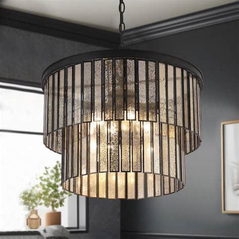 Lnc Hemera Light Black Modern Drum Chandelier With Tier Plated