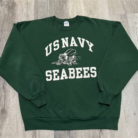 Vintage VTG Velva Sheen US Navy SeaBees Green Naval 80s Sweatshirt