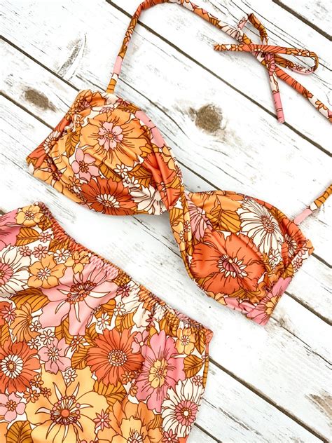 Orange Floral S Vibe Bikini Recycled Eco Friendly Etsy