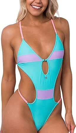 Wicked Weasel Sexy Shoreline One Piece Bikini Swimsuit Adjustable Strap V Neck Thong Bathing