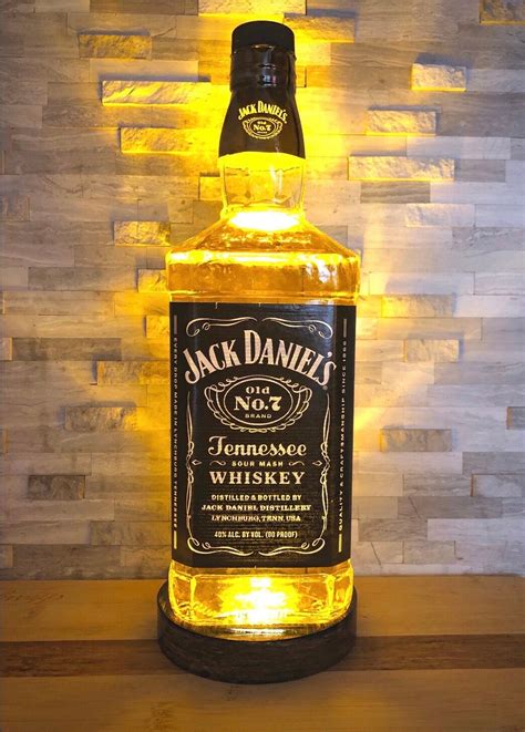 Jack Daniels Lamp Handmade Liquid Bottle Lamp W Charred Wood Base Etsy