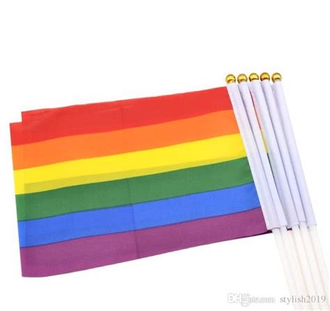 2021 14 21cm Gay Pride Small National Flag Rainbow Hand Waving Flags With Plastic Flagpoles For