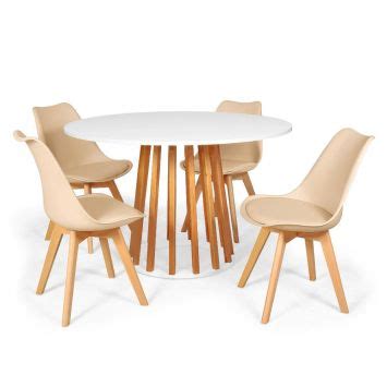 Conjunto Mesa De Jantar Talia Amadeirada Branca Cm Cadeiras Eiffel Leda Nude