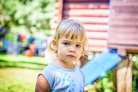 Portrait Of A Beautiful Two Year Old Baby Girl With Blonde Hair Stock Photo Image Of Summer