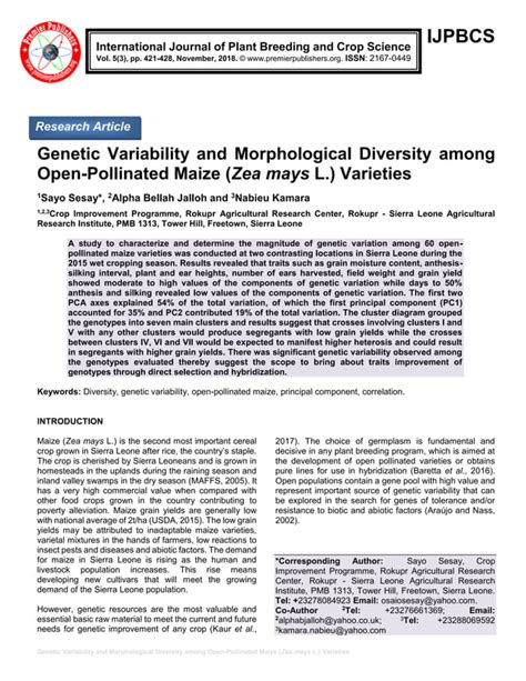 Genetic Variability And Morphological Diversity Among Open Pollinated