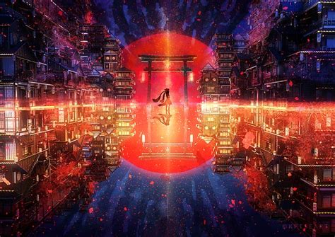 Touhou Kagiyama Hina Torii Polychromatic Scenery Watermarked City