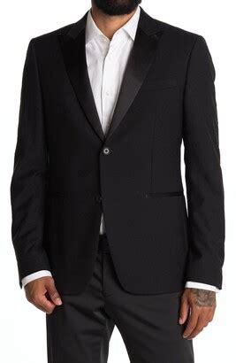 John Varvatos Black Solid Two Button Peak Lapel Austin Fit Sport Coat