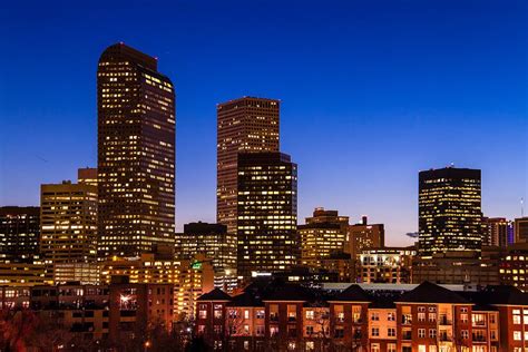 Denver Colorado Skyline At Blue Hour Mar 2013 by Teri Virbickis