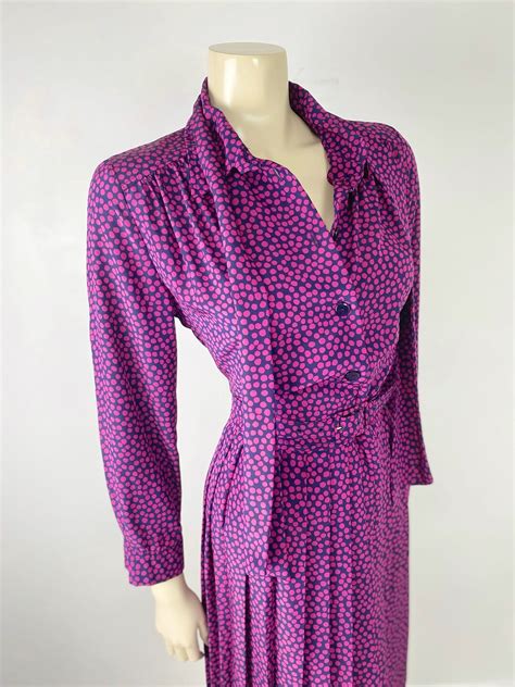 UK10 Vintage Dark Pink Pussy Bow Dress 1990s Size 10 Truevintage Preppy Vintage Dress