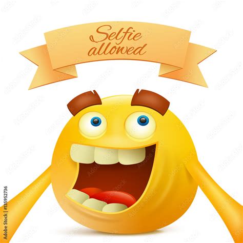 Emoji Emoticon Smiley Yellow Face Character Making Selfie Stock Vector