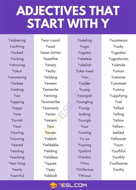 Adjectives That Start With Y Y Adjectives In English Esl