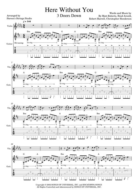 Here Without You Arr Stevens Strings Studio Sheet Music 3 Doors