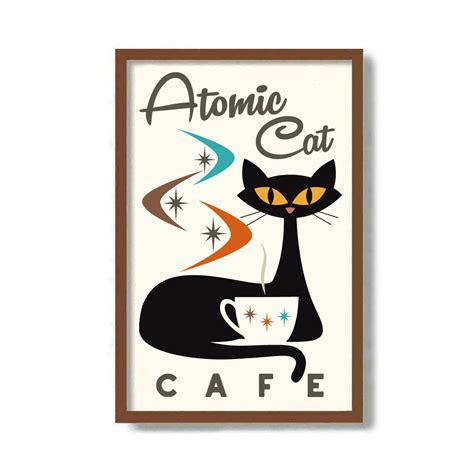 Atomic Cat Art Print Cafe Sign Mid Century Modern Art Print Etsy