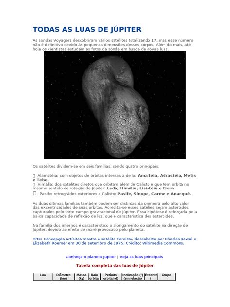 Todas As Luas De Jupiter - Luas de Júpiter: Tipos e Características | PDF | Júpiter | Satélite natural