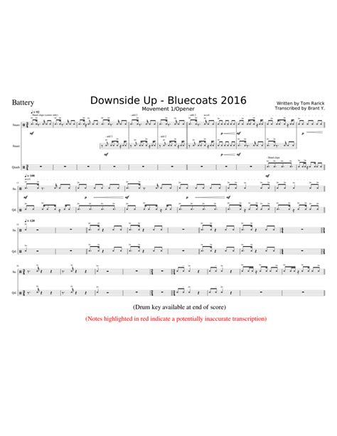 Downside Up Bluecoats 2016 Percussion Score Sheet Music For Snare Drum Tenor Drum Drum