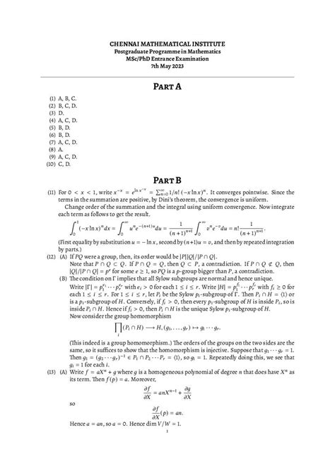 Cmi Entrance Exam Question Paper Solution M Sc Phd Mathematics