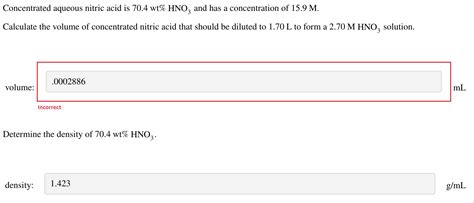 Solved Concentrated aqueous nitric acid is 70.4wt%HNO3 and | Chegg.com