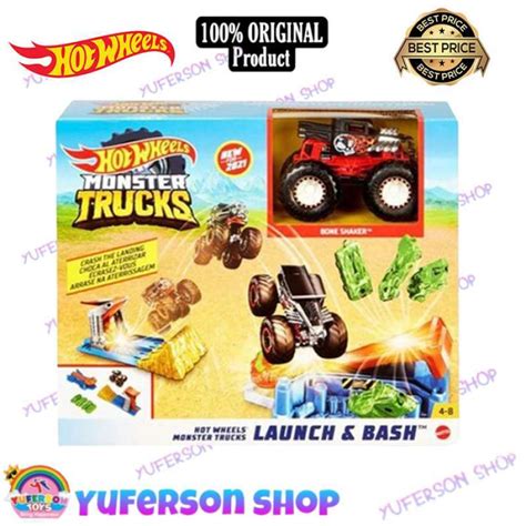 Promo Hotwheels Hot Wheels Monster Trucks Launch Bash With Crushed Cars Diskon Di Seller