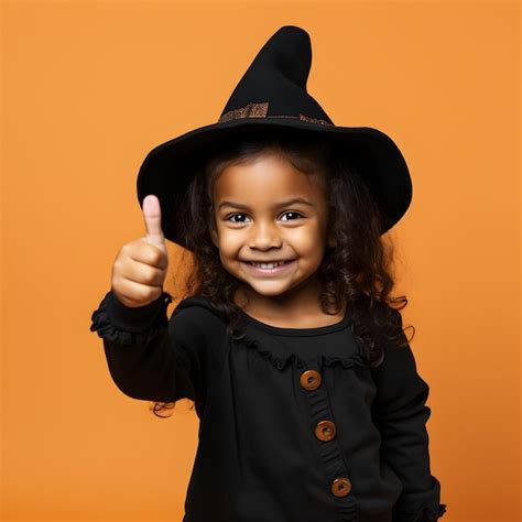 Foto niña feliz riendo disfrazada de bruja para el día de halloween ai