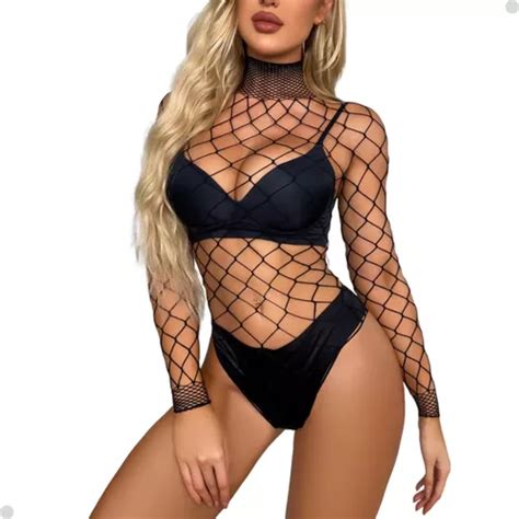Body Sensual Em Arrastão Tela Luxo Lingerie Sexy Feminina MercadoLivre