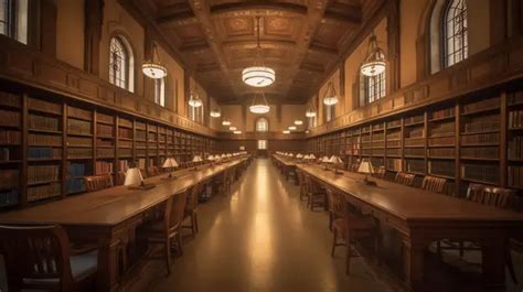 Large Library With Wooden Bookshelves And Wooden Floors With A Dark