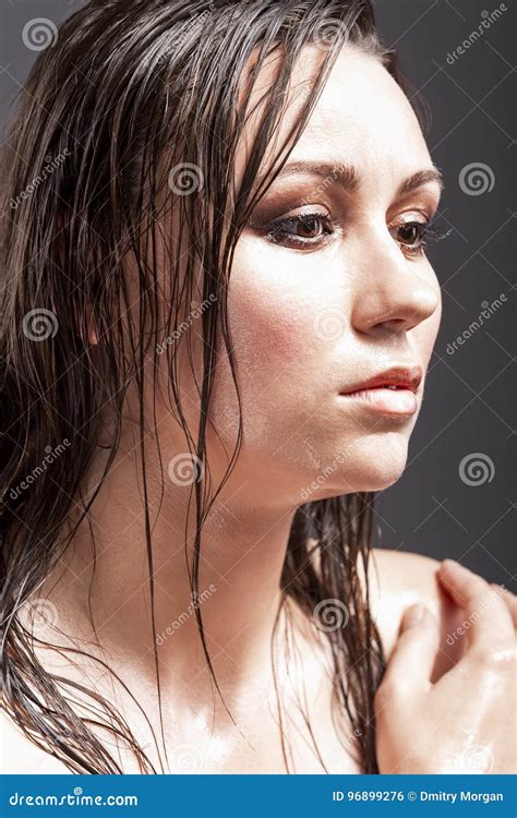 Beauty Concepts Portrait Of Sensual Tanned Caucasian Brunette Stock Photo Image Of Studio