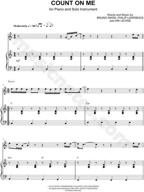 Bruno Mars Count On Me Piano Accompaniment Sheet Music In C Major Download And Print Sku