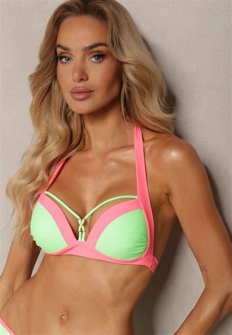 Zielone Bikini Stanik Wi Zany Na Szyi Z Ozdobnym Dekoltem Majtki Typu Figi Vikisian Renee