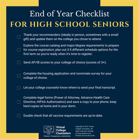 High School Senior End Of Year Checklist