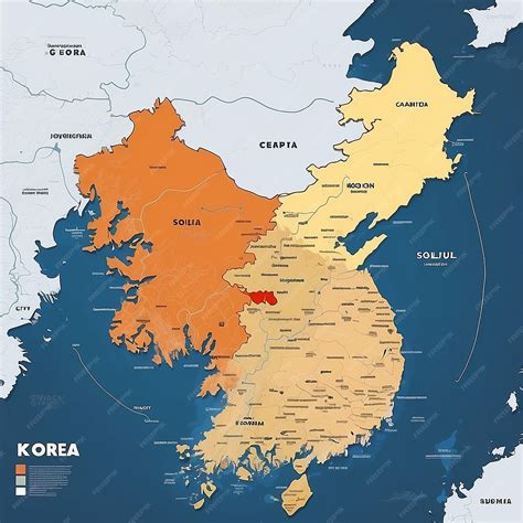 Premium Photo | South Korea map with borders cities capital Seoul and