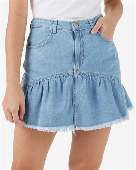 Riachuelo Saia Jeans Curta Feminina Peplum Desfiado Denim Claro Pool