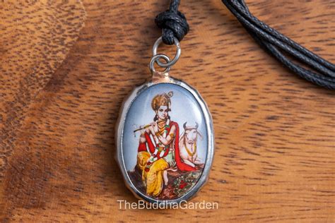 Krishna Pendant: Hindu God Krishna Necklace Pendant With Cord Necklace ...