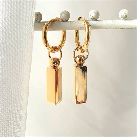 Gold Bar Drop Hoop Earrings By Misskukie