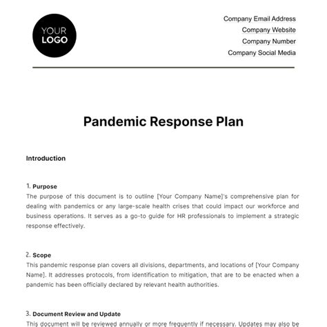pandemic response plan hr template edit