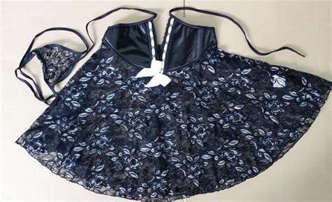 Plus Size Sexy Black Spaghetti Straps Floral Pattern Babydoll Lingerie N10819