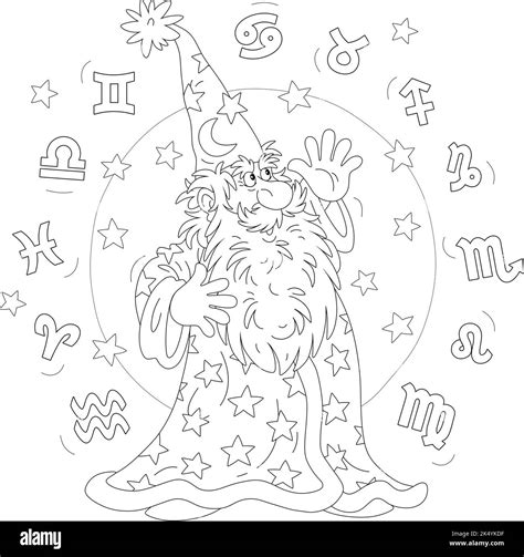 Wizard Astrologer Reciting Magic Spells And Zodiac Signs Of