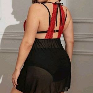 Shein Intimates Sleepwear Redblack Lace Sheer Pc Lingerie Set Plus Poshmark