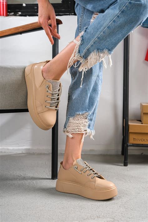 Kendal Nude Gümüş Taşlı Günlük Kullanım Spor Ayakkabı